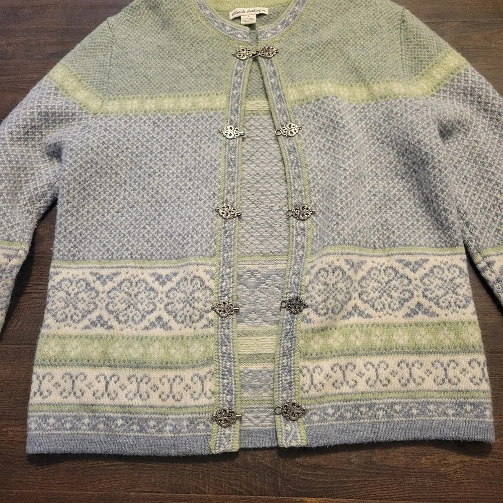 Telluride Clothing Company 100% Wool Nordic Fair Isle Cardigan Sweater Size S - Picture 2 of 5